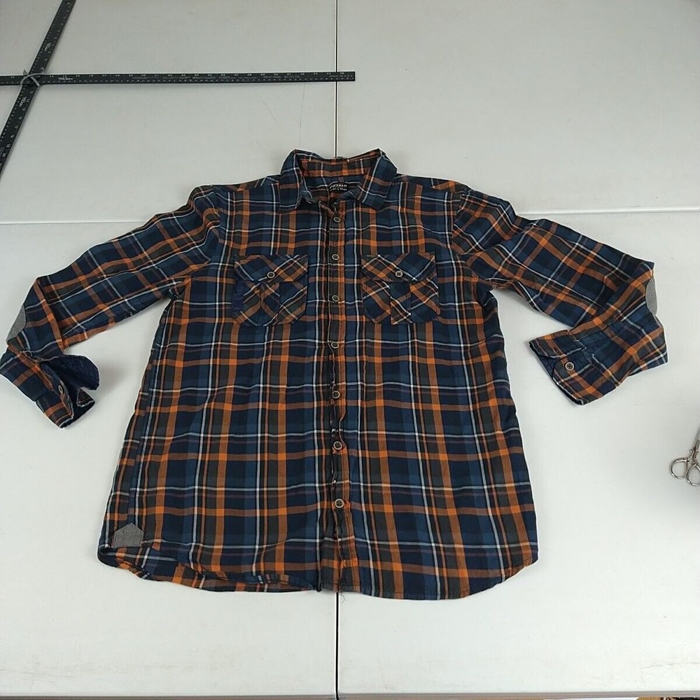 Buffalo David Bitton Shirt Mens‎ S Blue/Orange Plaid Flannel Hunting Camping